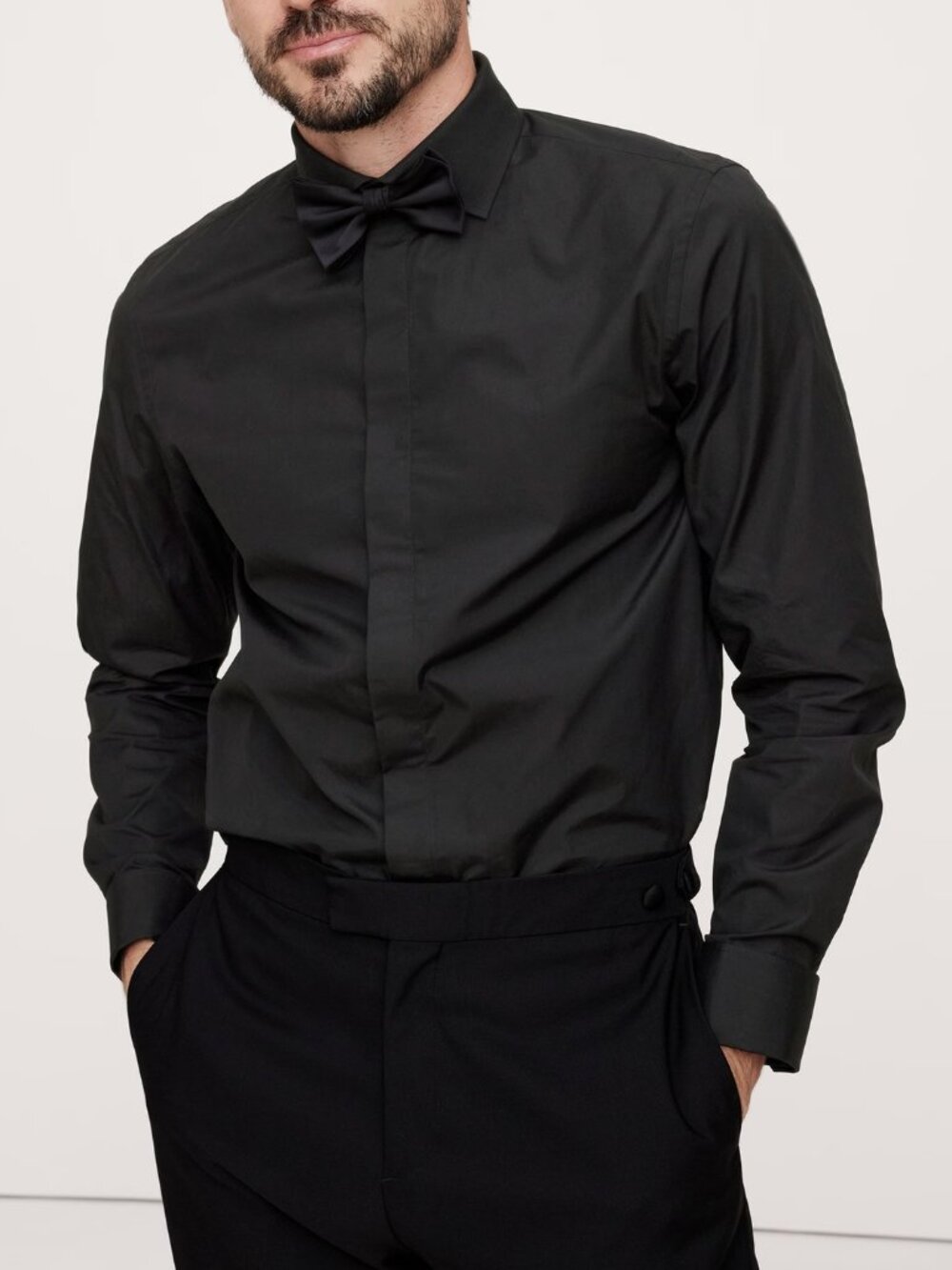 NWT! Banana Republic Men's Black Slim-Fit Cotton Poplin Tuxedo Cutaway Shirt L